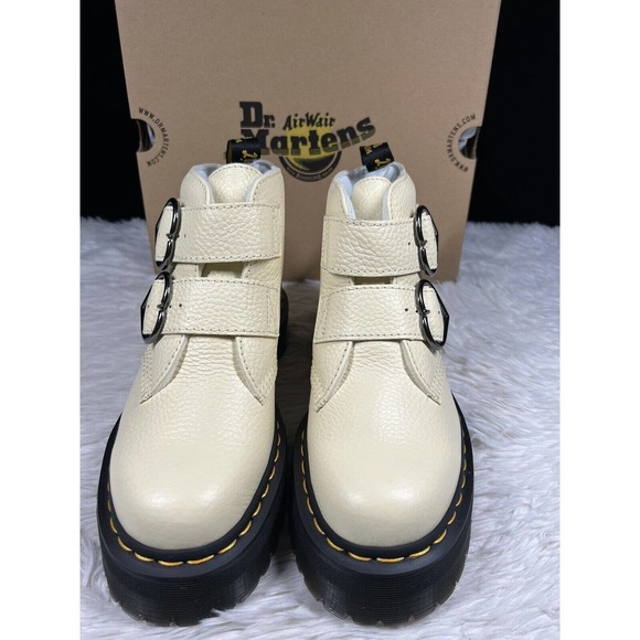 Dr. Martens Devon Heart Platform Buckle Toile Cream Milled Nappa Tan Women's 7 - Picture 3 of 7